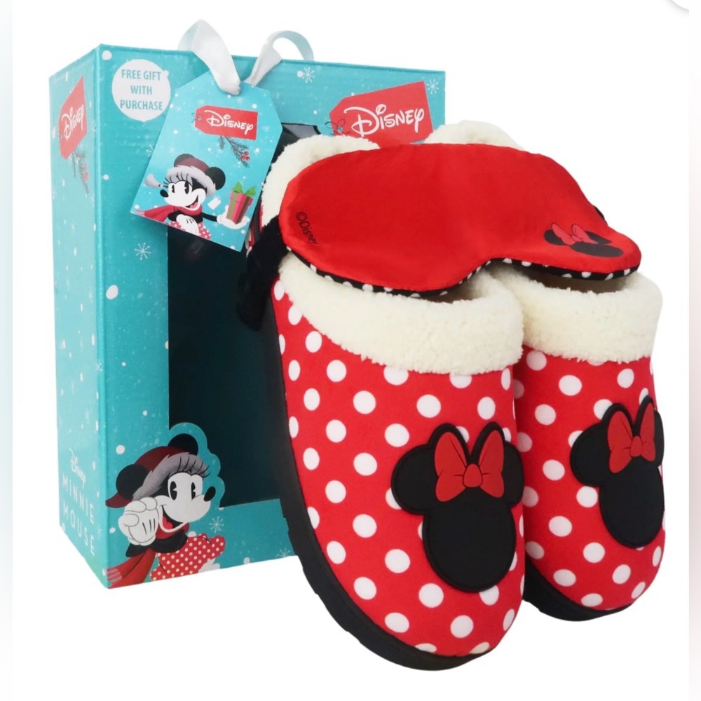 Disney Minnie Mouse Women’s Slippers & Sleep Mask, Size 10 (Run Small)